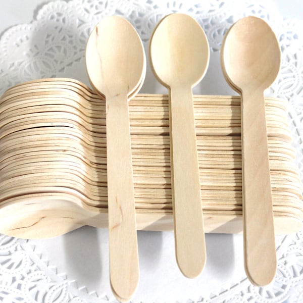 Wooden Utensils, Pack of 50 Disposable Wooden Spoons, wedding, Baby shower, Wooden Cutlery, Birthday Party Supplies,Party Table Decor