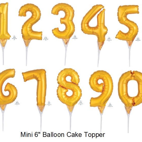 Cake topper Balloons, Mini Gold Number Foil Balloon, Cake Topper, 1st Birthday Party