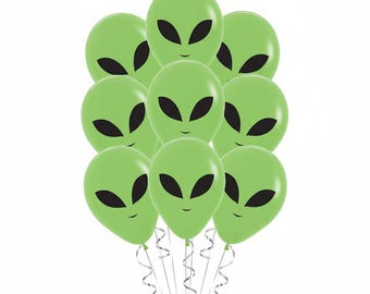 Alien Latex Balloons, Outer Space Birthday Party Decorations, Set of 9