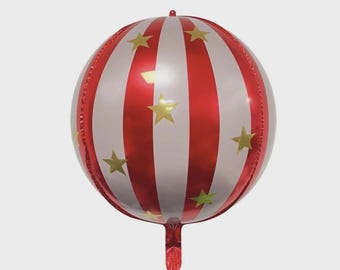 Orb 16" Red Striped Ornament Ball Balloon, Circus Party Balloon