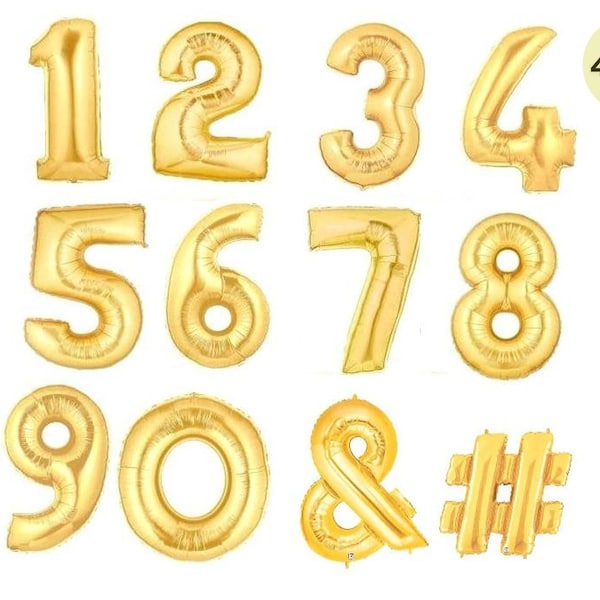 Number Balloons Giant  40" Gold Number Foil Balloons Birthday Party "Same Day Shipping Monday-Saturday"