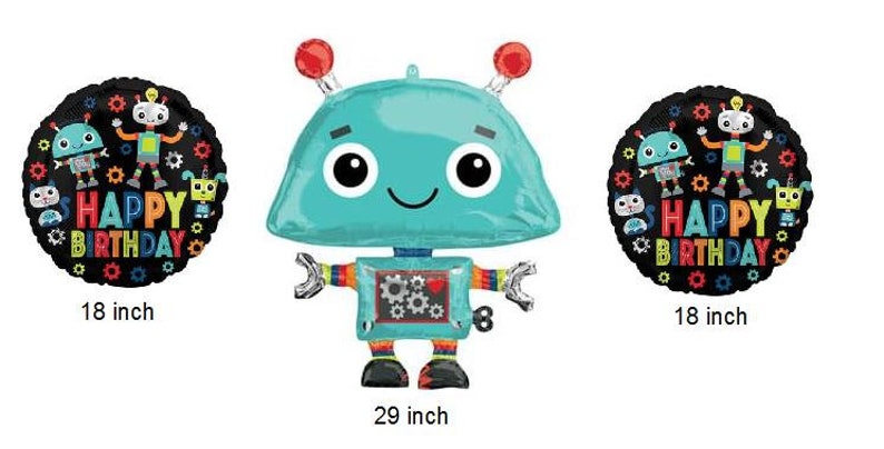 Robot Foil Balloons, Set of 3 Balloons, Two 18 and one 29 Balloons, Birthday Party, Robot Decoration, Robotics Party, image 2