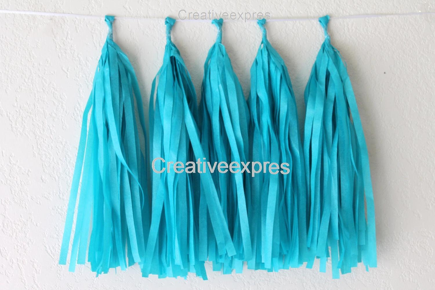 Tissue Paper Tassel Garlands 5 Teal Tassel Garlands DIY KIT Etsy