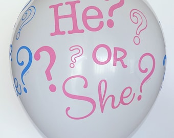 He or She Gender Reveal Balloons: Baby Shower Decor, Set of 10