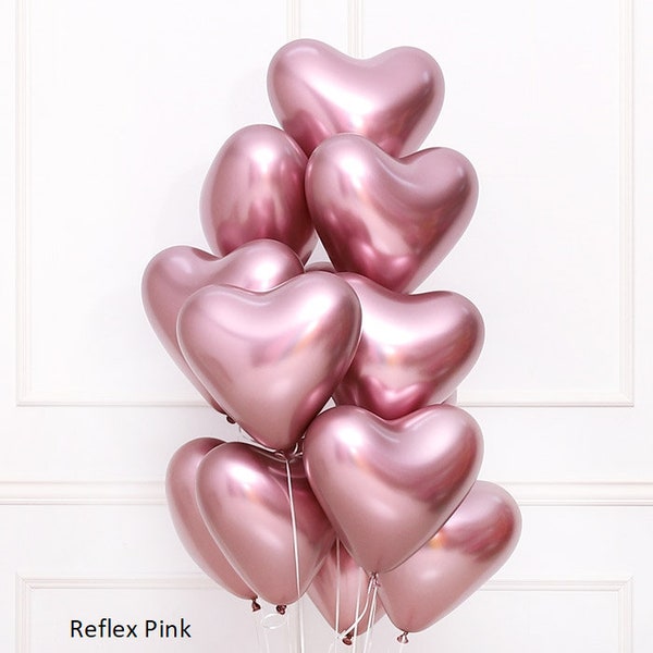 Heart Balloon 14" Reflex Pink Set of 6 Latex Balloons, Wedding Party Decor prop "Same Day Shipping"