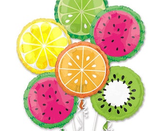 Tropical Fruit Balloon Bouquet - 6 Piece Summer Foil Balloons For Party Decor