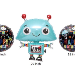 Robot Foil Balloons, Set of 3 Balloons, Two 18 and one 29 Balloons, Birthday Party, Robot Decoration, Robotics Party, image 1