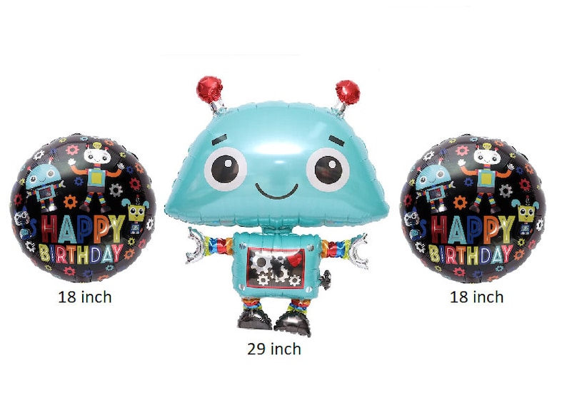Robot Foil Balloons, Set of 3 Balloons, Two 18 and one 29 Balloons, Birthday Party, Robot Decoration, Robotics Party, image 1
