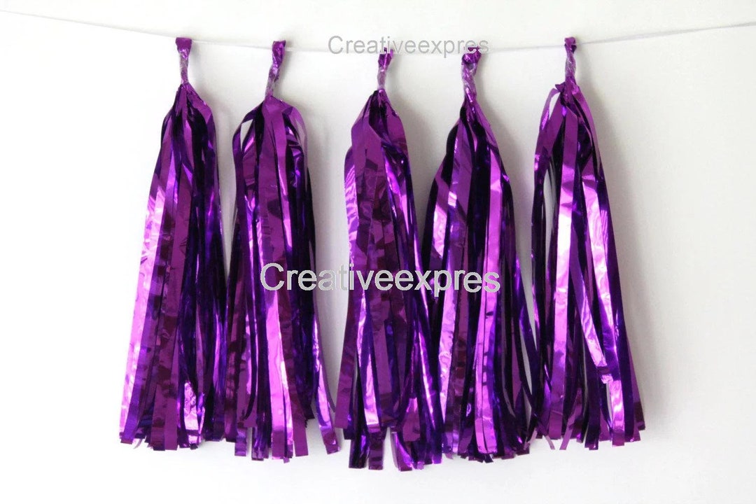 Tissue Paper Tassel Garlands 5 Purple Foil Tassel Garlands DIY KIT