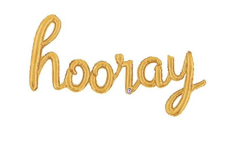 HOORAY 34 Gold Script Foil Balloon Same Day Shipping Monday-Saturday
