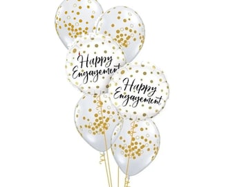 Happy Engagement Balloon Set: Gold Print Confetti Balloons