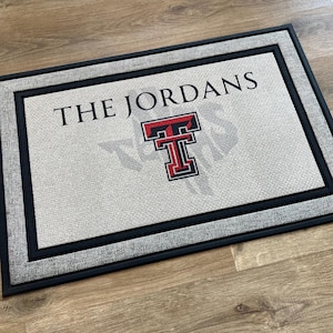 Custom College Decor Doormat, Dorm Welcome Mat, Personalized Texas Tech Longhorns Rangers AM Aggies Alumni Sorority Fraternity Door Mat Gift