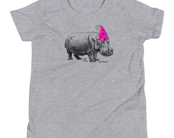 Hippo Wearing a Party Hat Birthday Youth Short Sleeve T-Shirt