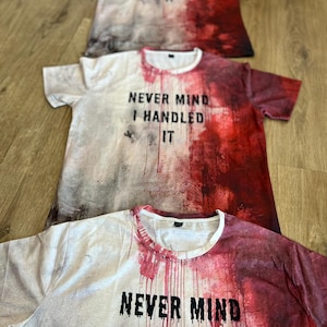 Bloody Shirt Personalized Shirt Problem Solved Shirt Funny T-Shirt Custom Shirts Your Text Here Costume Tee Gag Gift Party Fun