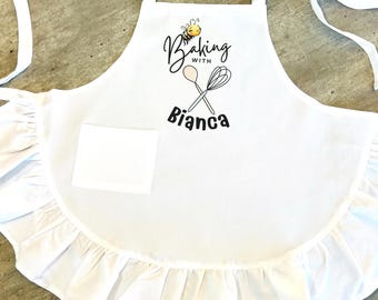 Custom Aprons for Women Kids, Personalized Birthday Gifts for Kids, Matching Mommy and Me Name Aprons, Kitchen Baking Gifts