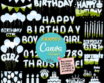 Birthday Canva Frames Bundle: Editable Photo Collage Templates (Digital Download) Drag and Drop Fillable Digitals for Birthday Designs