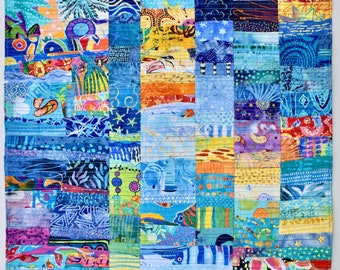 Beach Theme, Art Quilt, Whimsical Design, Fiber Art, Textile Art