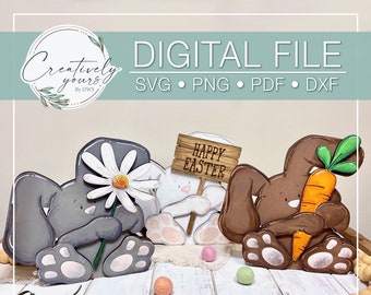 Easter Bunny SVG Set, Reversible Spring Decor, Shelf Sitter Digital ...
