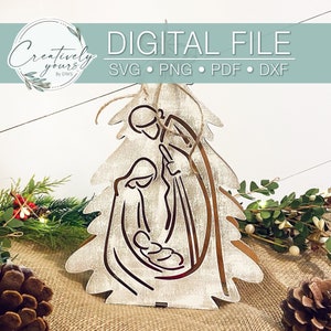 Christmas Tree Nativity SVG Votive Holder, Digital Cut File, Laser,