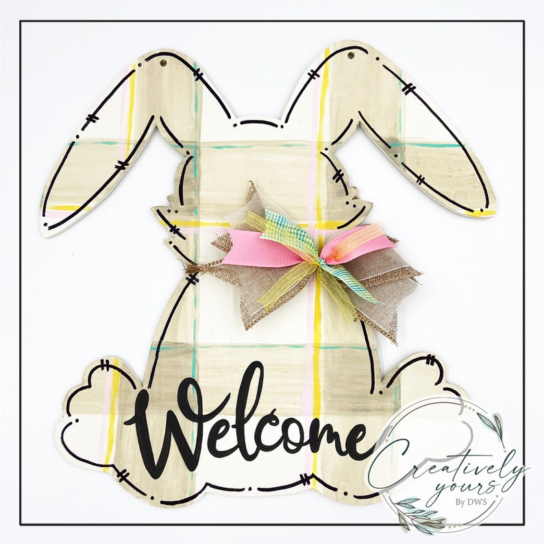 Happy Easter Door Hanger, Easter Bunny Door Hanger, Easter Door Hanger, Bunny Door Hanger, Easter Decor, Spring Door Sign, Office Decor image 6