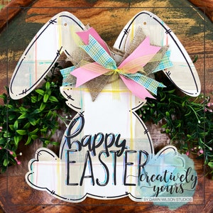 Happy Easter Door Hanger, Easter Bunny Door Hanger, Easter Door Hanger, Bunny Door Hanger, Easter Decor, Spring Door Sign, Office Decor image 1