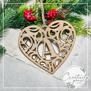 Ornamento personalizado, ornamento de coração, ornamento de letra, ornamento inicial, ornamento de monograma