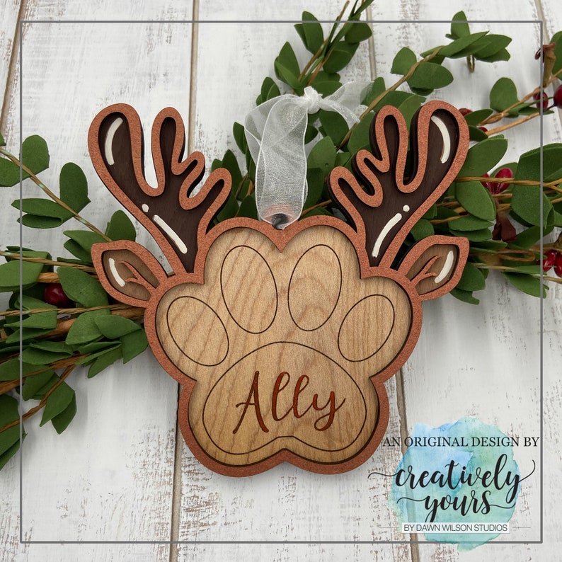Download Reindeer Pet Ornament SVG File Paw Print Ornament File | Etsy