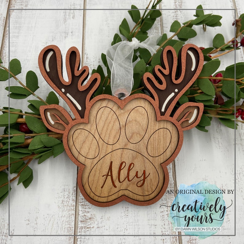 Reindeer Pet Ornament SVG File Paw Print Ornament File | Etsy