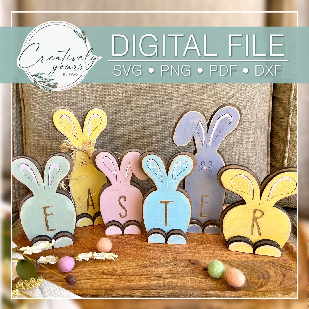 Easter Bunny SVG Set, Reversible Spring Decor, Shelf Sitter Digital ...