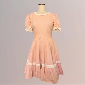 VINTAGE Pink Puff Sleeve Prairie Dress with Crinoline