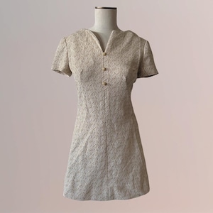 VINTAGE 1960s Cream Herringbone Mod Mini Dress