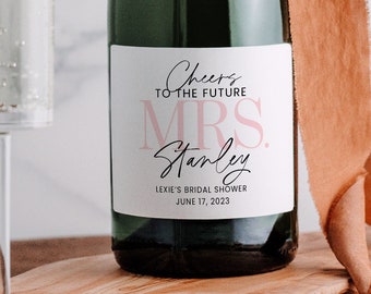 Custom Bridal Shower Wine Labels  - Personalized Bachelorette Champagne Bottle Label - Faux Glitter Hen Party - Future Mrs