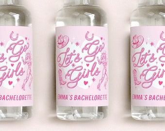 Let's Go Girls Bachelorette Liquor Labels, Last Rodeo 50 mL Tequila Labels, Pink Cowgirl Bachelorette Bag Favors, Nashville Bach Shot Labels