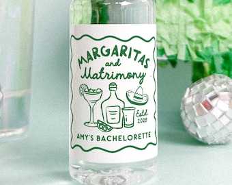 Margaritas and Matrimony Mini Liquor Labels, Margs & Matrimony Bachelorette Favors, Fiesta Bachelorette Tequila Labels, Custom Shot Labels