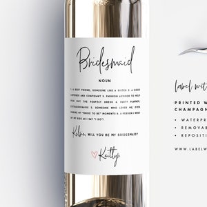 Will You Be My Bridesmaid wine labels, bridesmaid Definition Champagne Labels - Ask Bridesmaid Card - Bridesmaid Proposal Gift Box