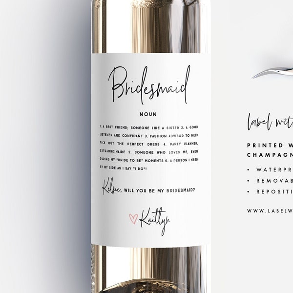 Serez-vous ma demoiselle d’honneur étiquettes de vin, bridesmaid Definition Champagne Labels - Ask Bridesmaid Card - Bridesmaid Proposal Gift Box