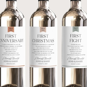 Milestones Wine Labels - Modern Wedding Gift First Anniversary Bridal Shower Gift Wine Basket Boho Engagement Gift Married Moments