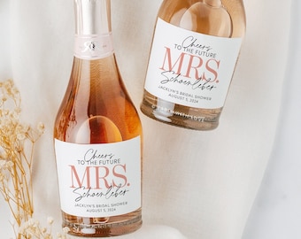 Set of Bridal Shower Mini Champagne Labels - Cheers to the Future Mrs Bachelorette Party Favors Miss to Mrs.