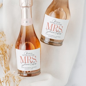 Set of Bridal Shower Mini Champagne Labels - Cheers to the Future Mrs Bachelorette Party Favors Miss to Mrs.