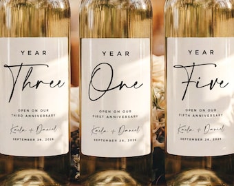 Wedding Guest Book Signable Wine Bottle Labels, Bridal Shower Gift, Boho Wedding Anniversary Milestones