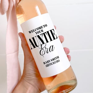 Aunt & Uncle Pregnancy Announcement Wine Labels Auntie Era Pregnancy Reveal Idea Auntie Gift Mom Era Wine Stickers image 2