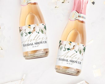 Floral Bridal Shower Favor Mini Champagne Labels, Bachelorette Party Labels, Brunch and Bubbly Wedding Labels, Hens Party, Watercolor MD1