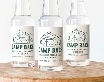 Camp Bachelorette Mini Shot Labels, Camp Bach Party Favors, Camping Bachelorette Custom Liquor Labels, 50 mL Tequila Labels, Glamping Party