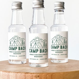 Camp Bachelorette Mini Shot Labels, Camp Bach Party Favors, Camping Bachelorette Custom Liquor Labels, 50 mL Tequila Labels, Glamping Party