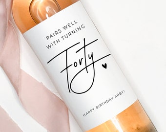 40th Birthday Custom Wine Label, Personalized Milestone Gift