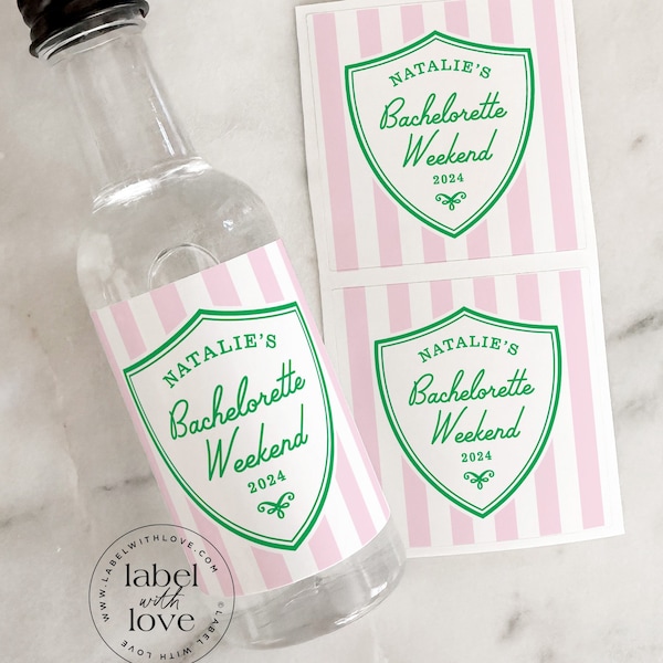 Beverly Hills Bachelorette Shooter Labels, Preppy Birthday Party Tequila Stickers, 30th Birthday Party, Preppy Bach Liquor Label