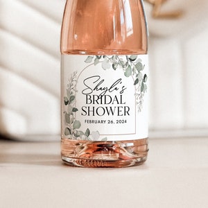 Eucalyptus Bridal Shower Mini Champagne Labels, Waterproof Bridesmaid Proposal Labels