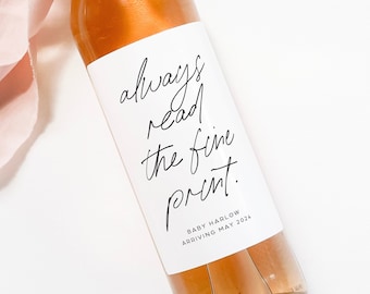 Funny Pregnancy Announcement Wine Label Gift for Grandparents Always Read the Fine Print Auntie Pregnancy Reveal Gift Idea New UncleCPAR