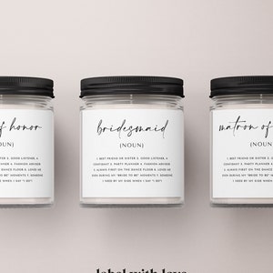 Bridesmaid Candle Label | Definition Bridesmaid Proposal Gift | Maid of Honor Sticker | Bridal Party Gift | Be My Bridesmaid Box