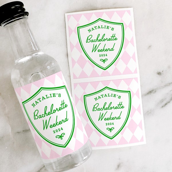 Country Club Bachelorette Shooter Labels, Preppy Bachelorette Tequila Stickers, Golf Birthday Party, Troop Beverly Hill Bach Liquor Label